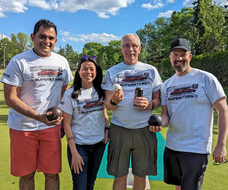 Team of MacEwan employees participating in lawn bowling as part of the Edmonton Corporate Challenge